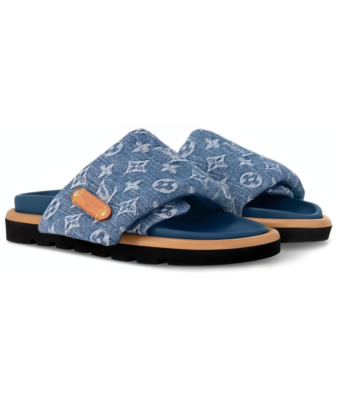 LOUIS VUITTON Синие кожаные сандалии, фото 3
