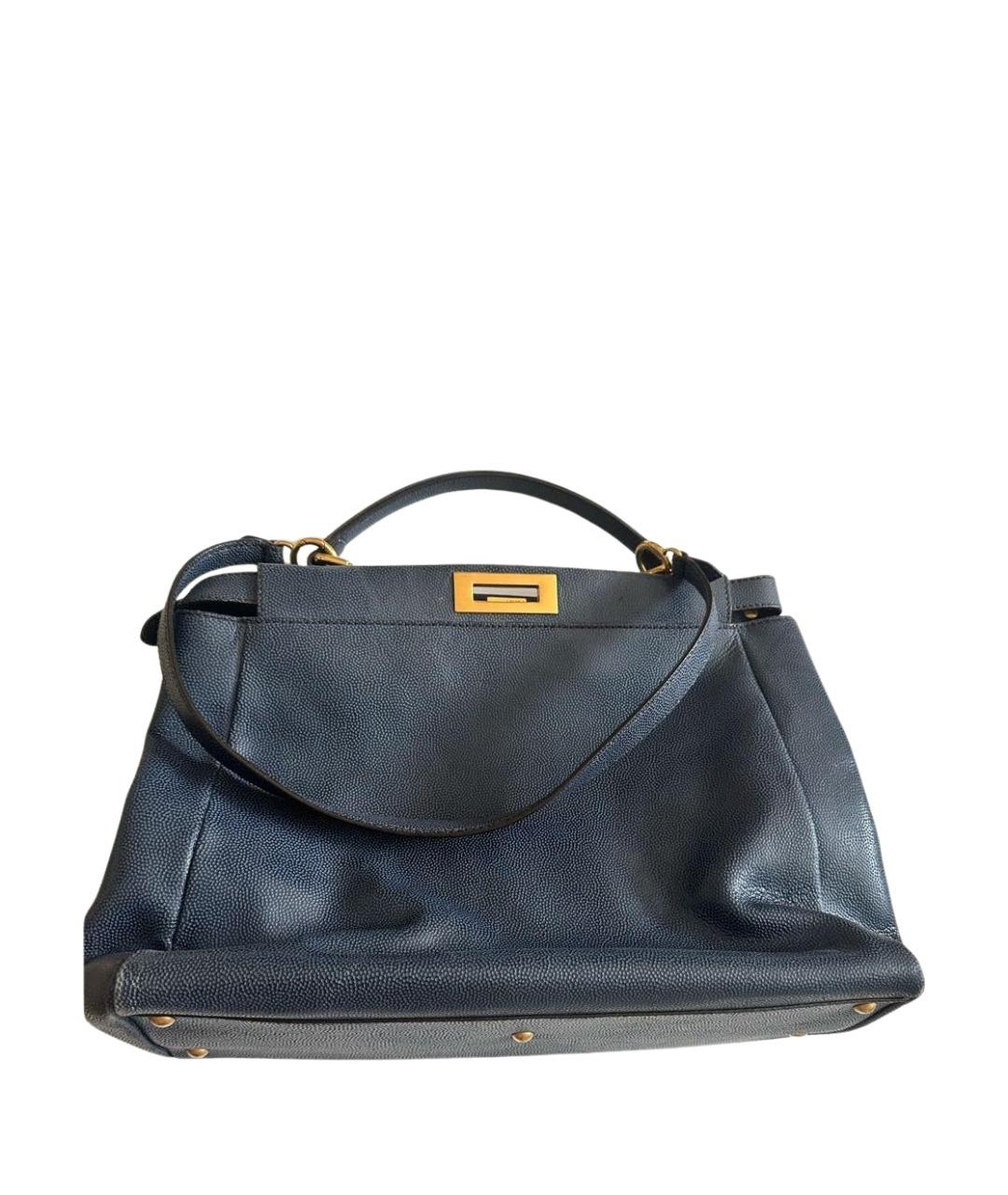 FENDI Темно-синяя кожаная сумка с короткими ручками, фото 1