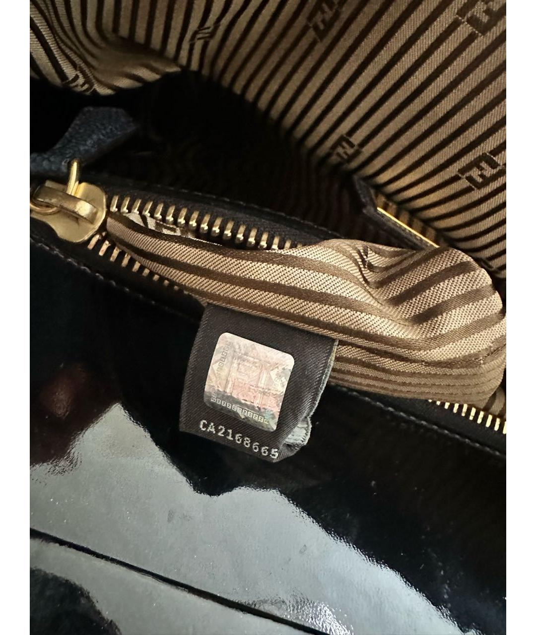 FENDI Темно-синяя кожаная сумка с короткими ручками, фото 3