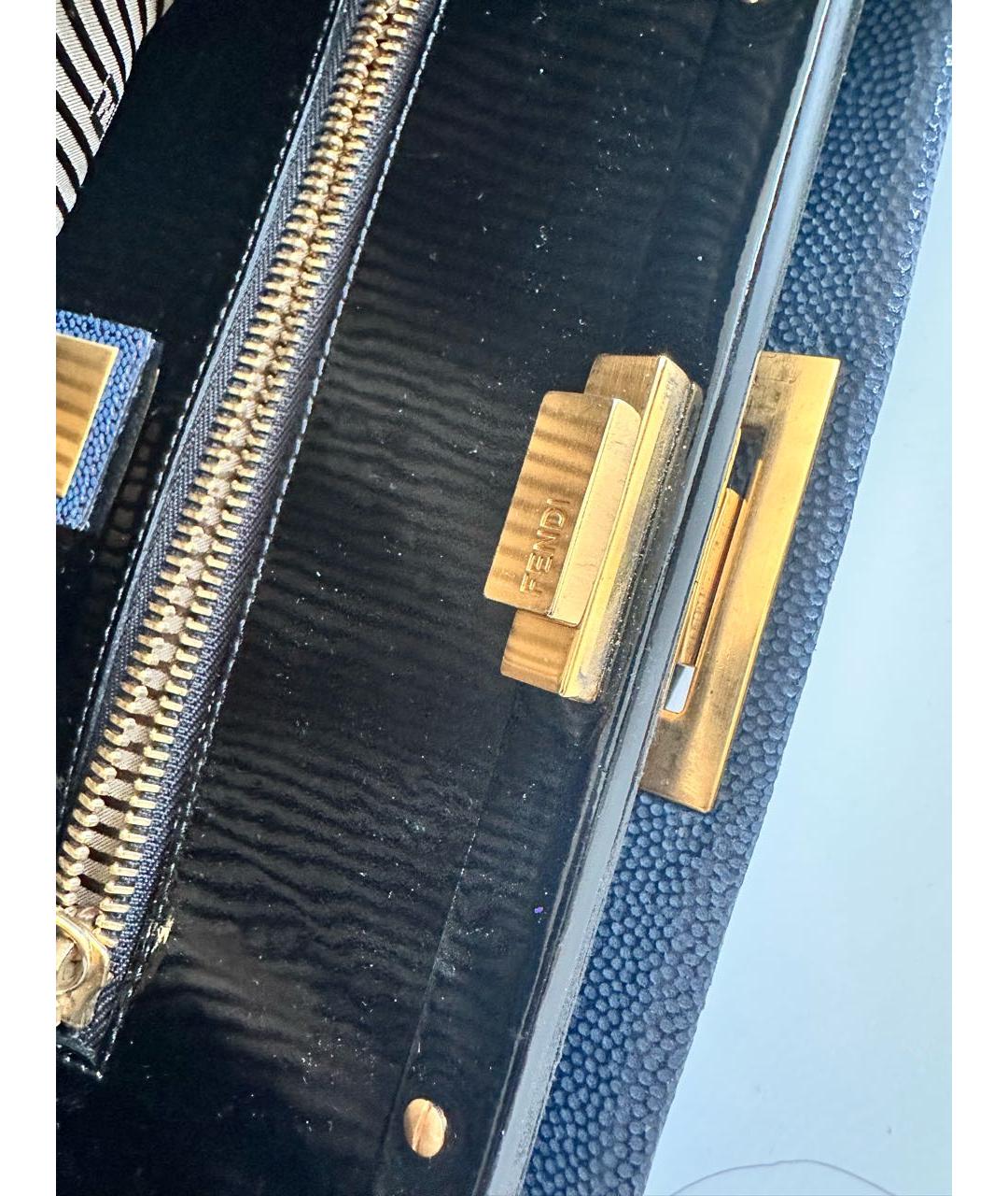 FENDI Темно-синяя кожаная сумка с короткими ручками, фото 2