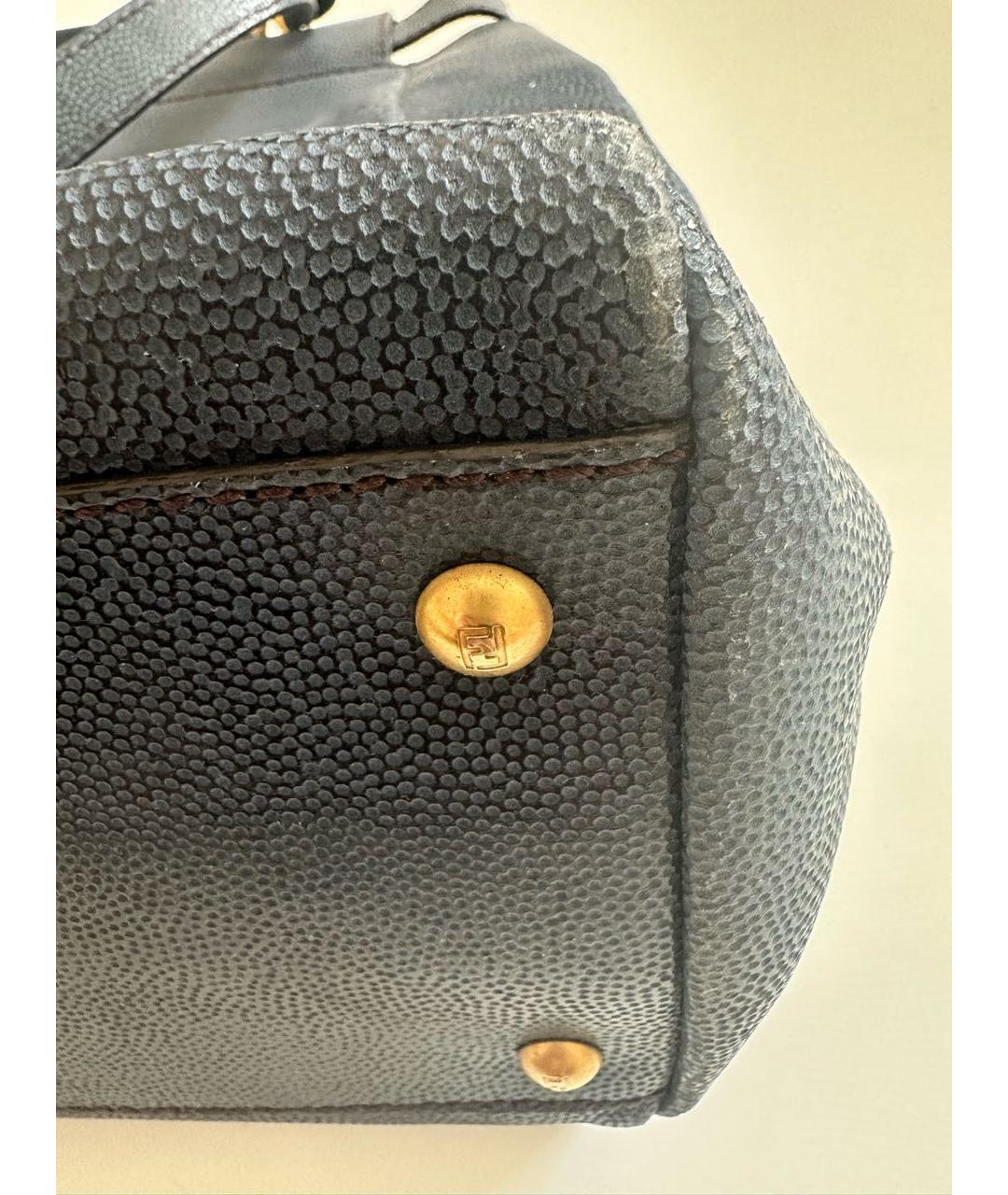 FENDI Темно-синяя кожаная сумка с короткими ручками, фото 6