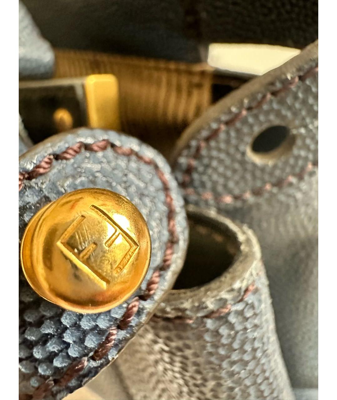 FENDI Темно-синяя кожаная сумка с короткими ручками, фото 7