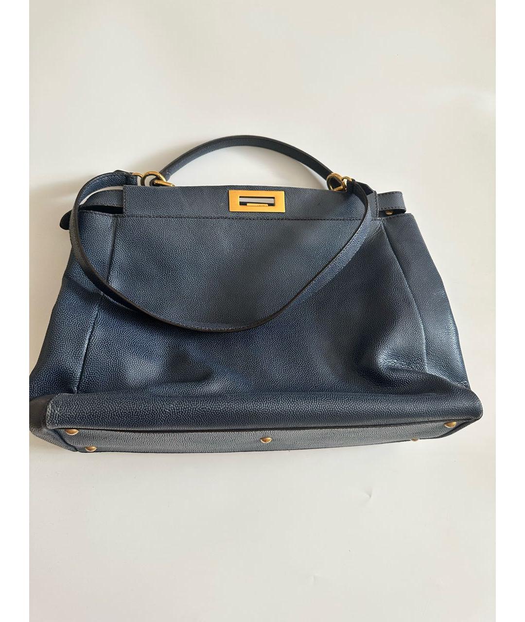 FENDI Темно-синяя кожаная сумка с короткими ручками, фото 9