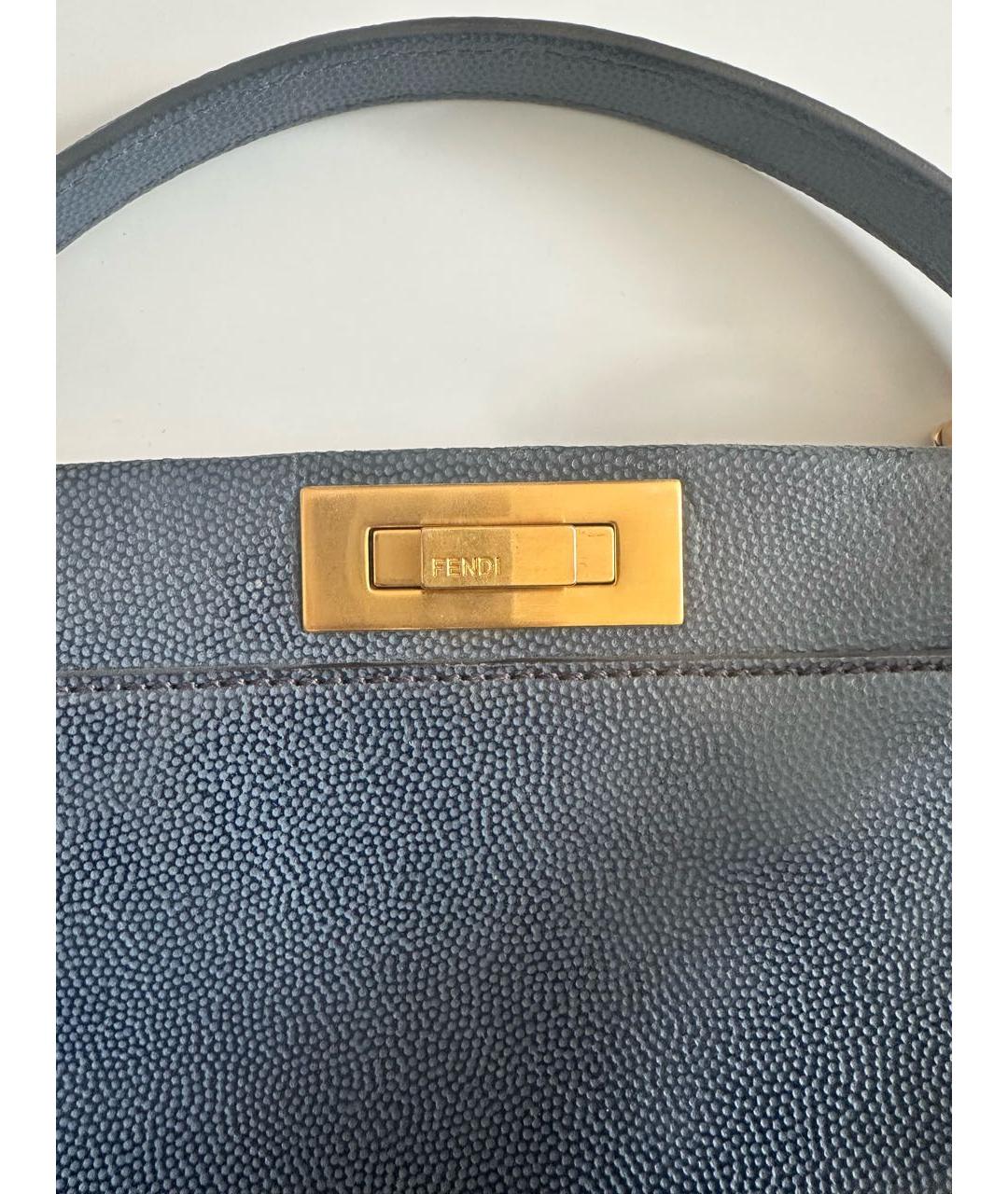 FENDI Темно-синяя кожаная сумка с короткими ручками, фото 4