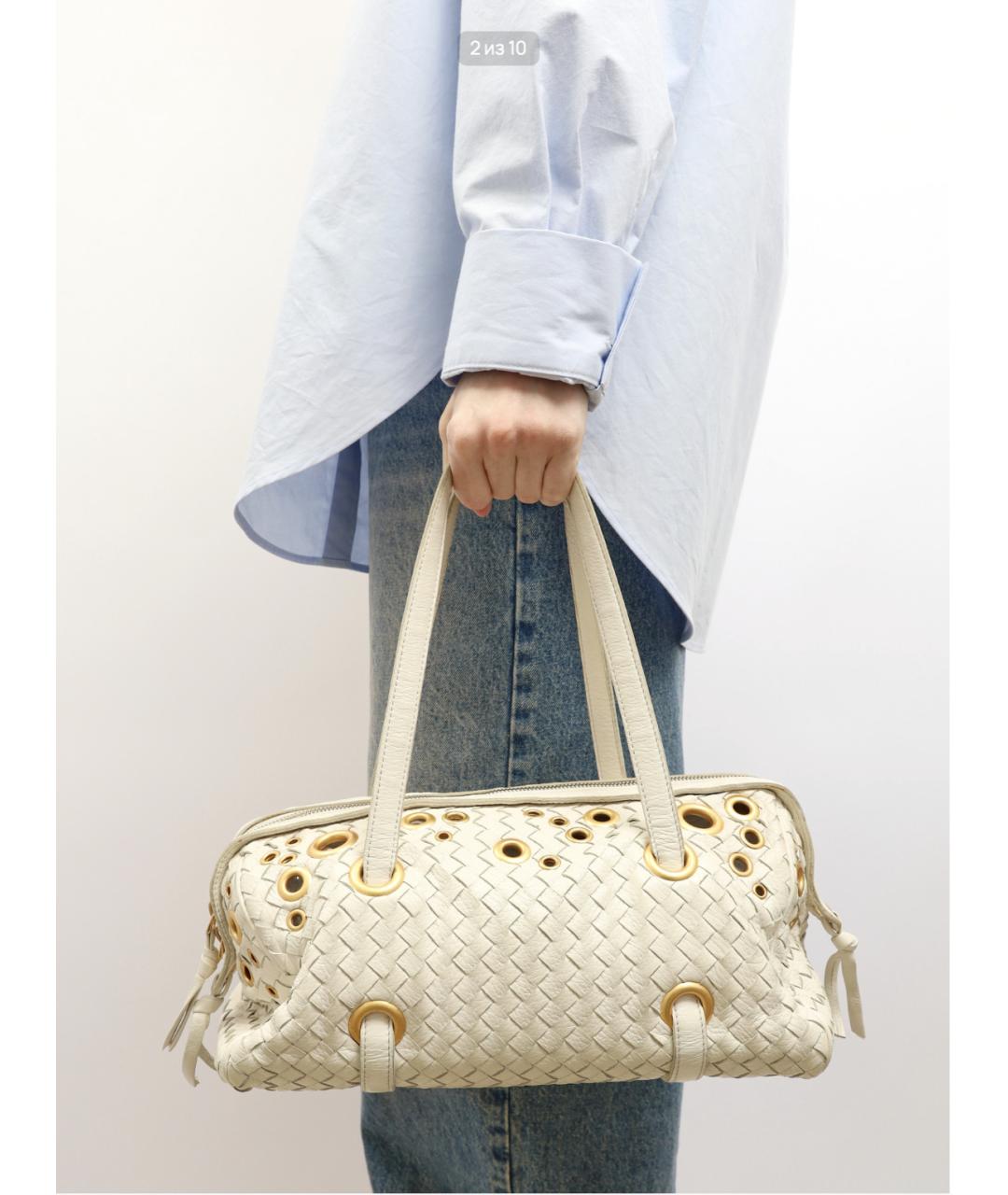 BOTTEGA VENETA Белая кожаная сумка через плечо, фото 2