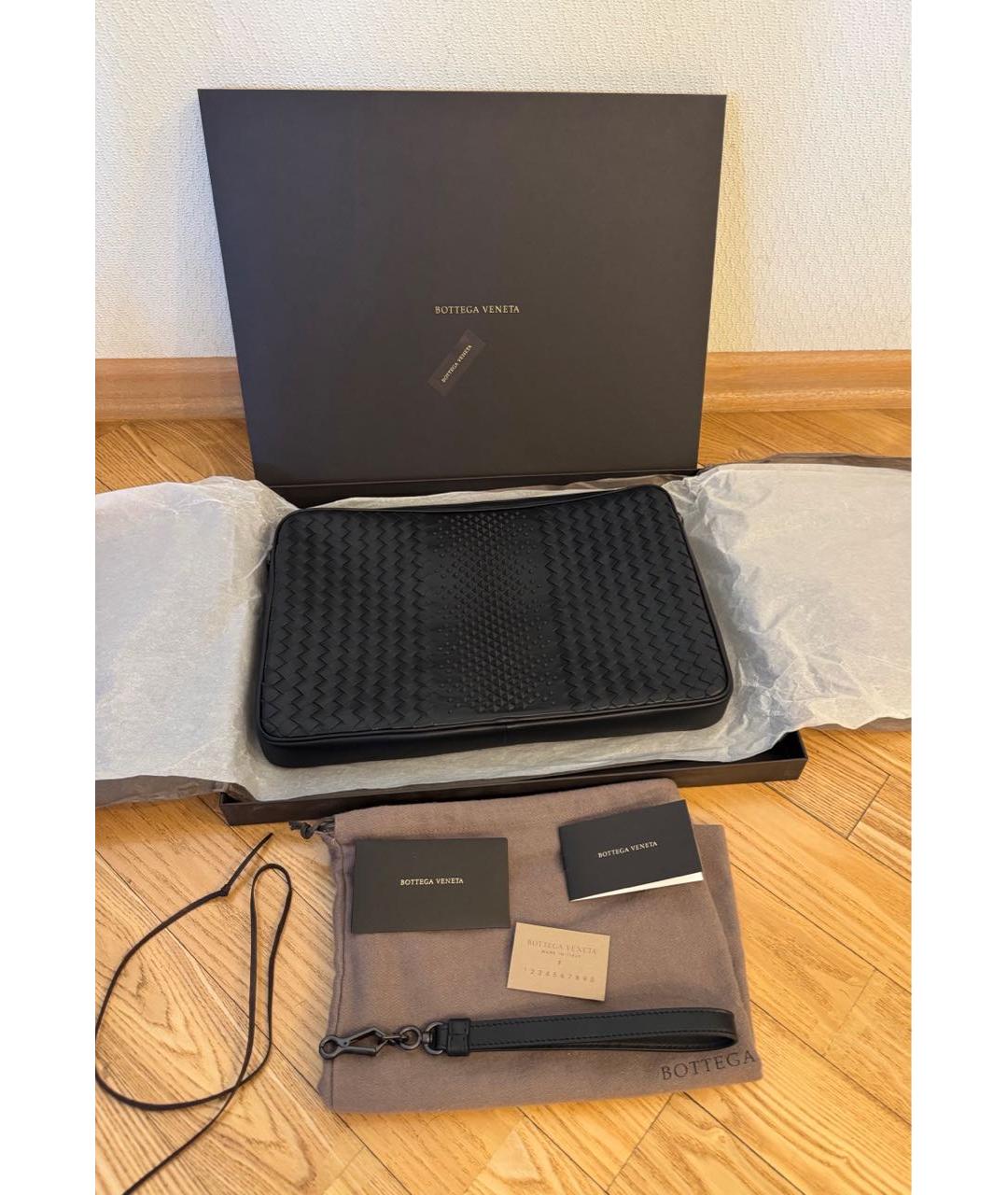 BOTTEGA VENETA Черная кожаная папка для документов, фото 7