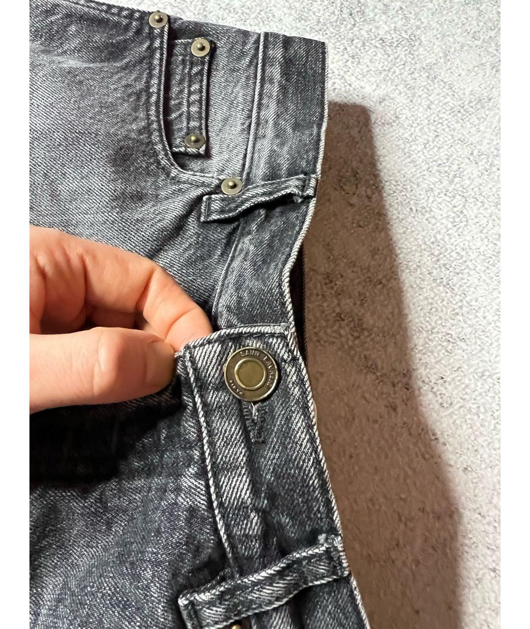 SAINT LAURENT Антрацитовые хлопковые прямые джинсы, фото 6