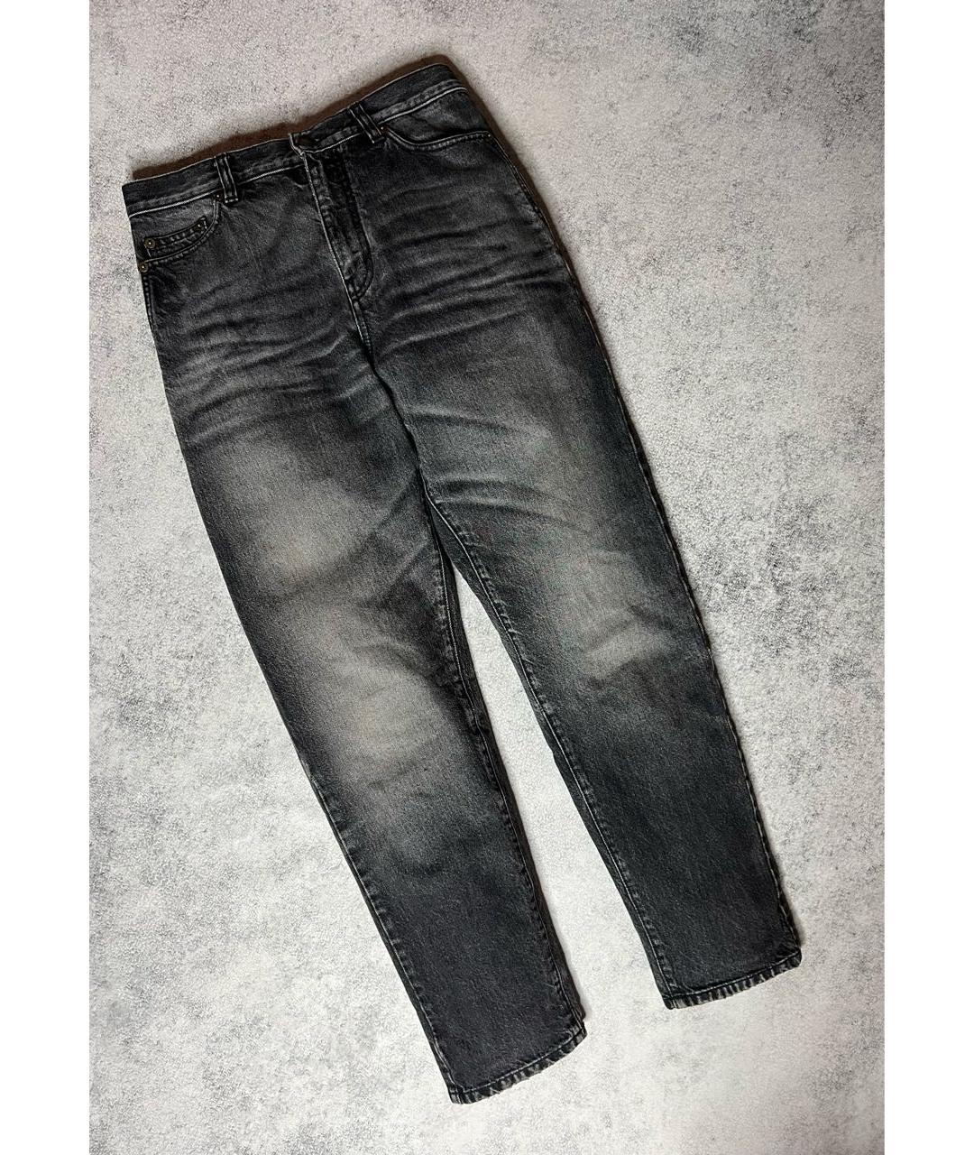 SAINT LAURENT Антрацитовые хлопковые прямые джинсы, фото 9