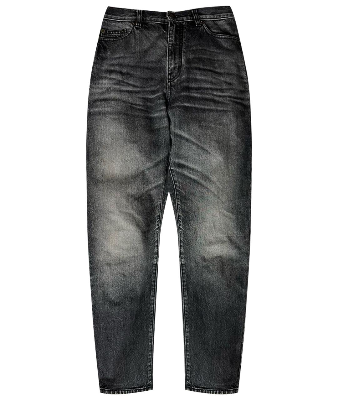 SAINT LAURENT Антрацитовые хлопковые прямые джинсы, фото 1