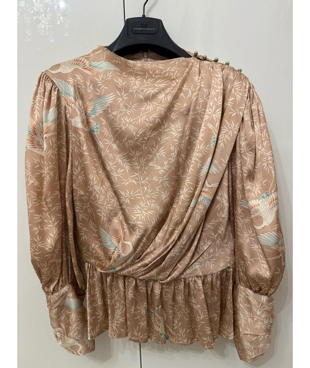 ELISABETTA FRANCHI Бежевая шелковая блузы, фото 9