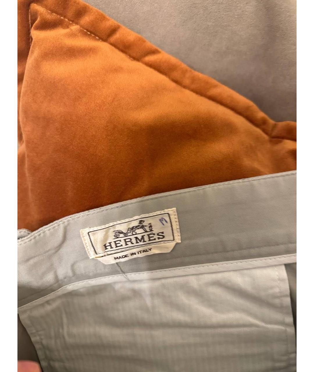 HERMES Серые хлопко-эластановые повседневные брюки, фото 4