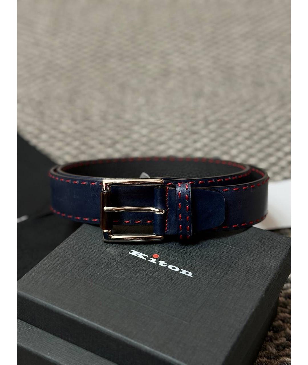 KITON Темно-синий кожаный ремень, фото 7