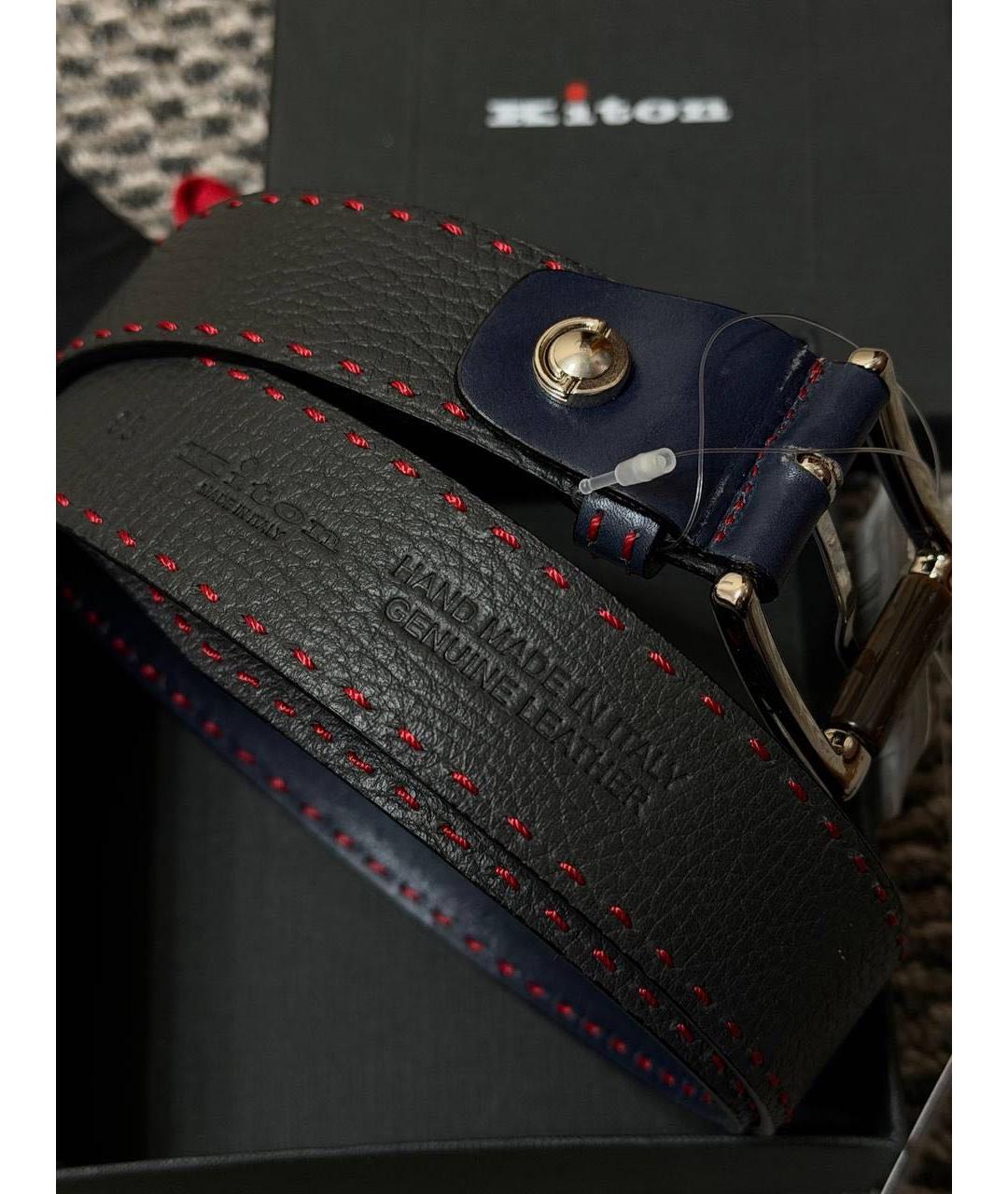 KITON Темно-синий кожаный ремень, фото 6