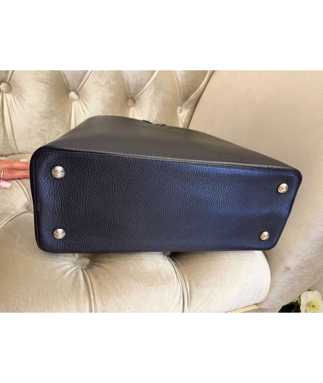 LOUIS VUITTON Черная кожаная сумка с короткими ручками, фото 5