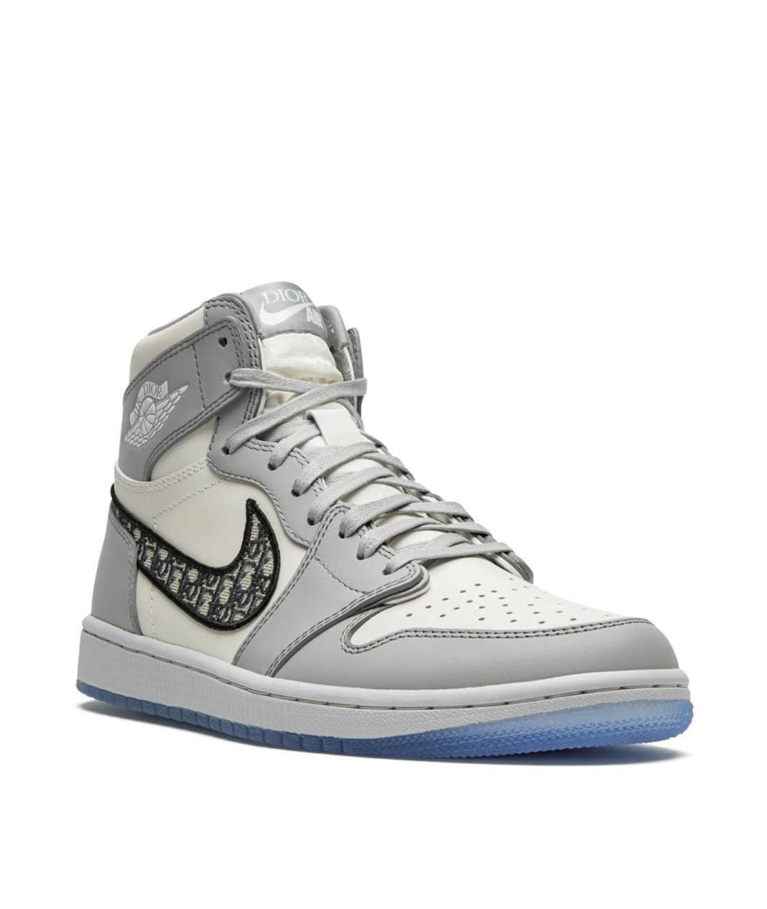 JORDAN Серые кожаные высокие кроссовки / кеды, фото 3