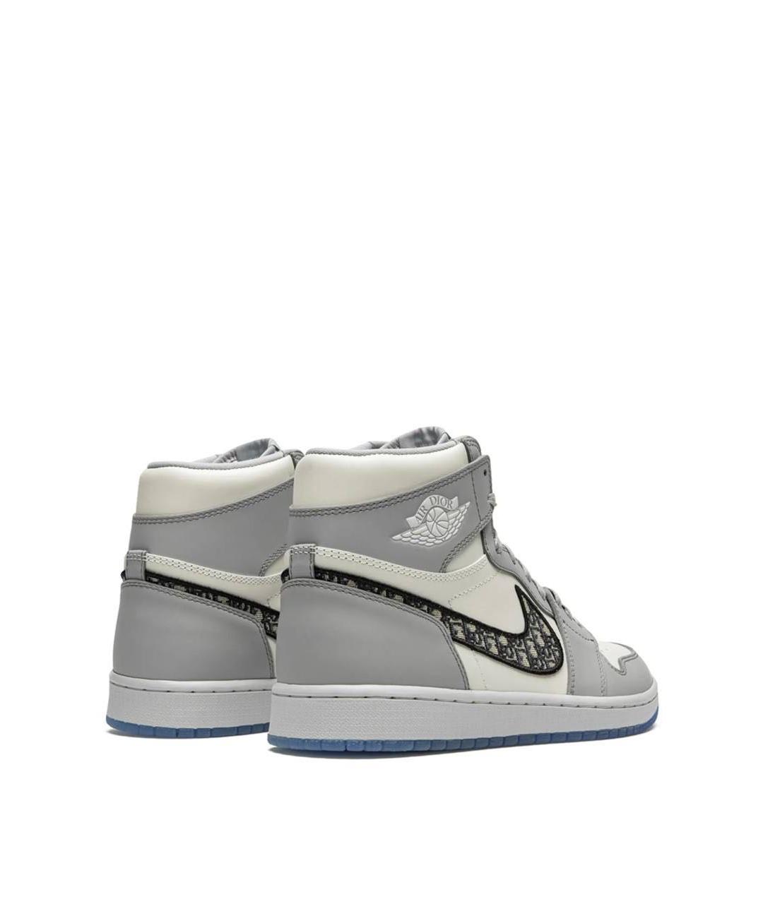 JORDAN Серые кожаные высокие кроссовки / кеды, фото 2