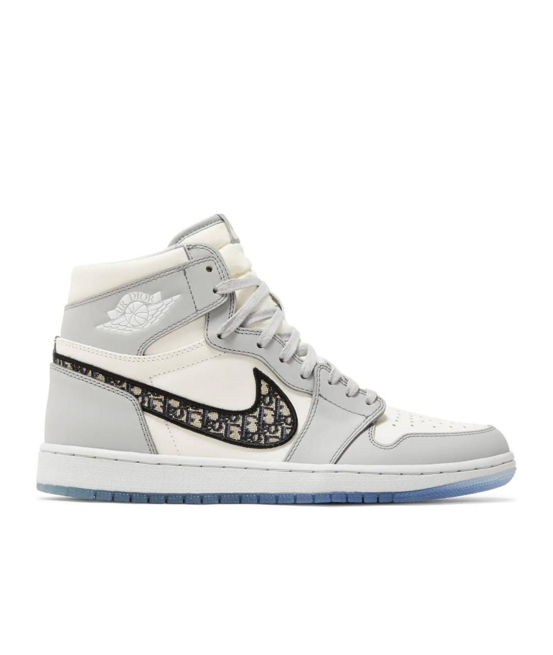 JORDAN Серые кожаные высокие кроссовки / кеды, фото 1