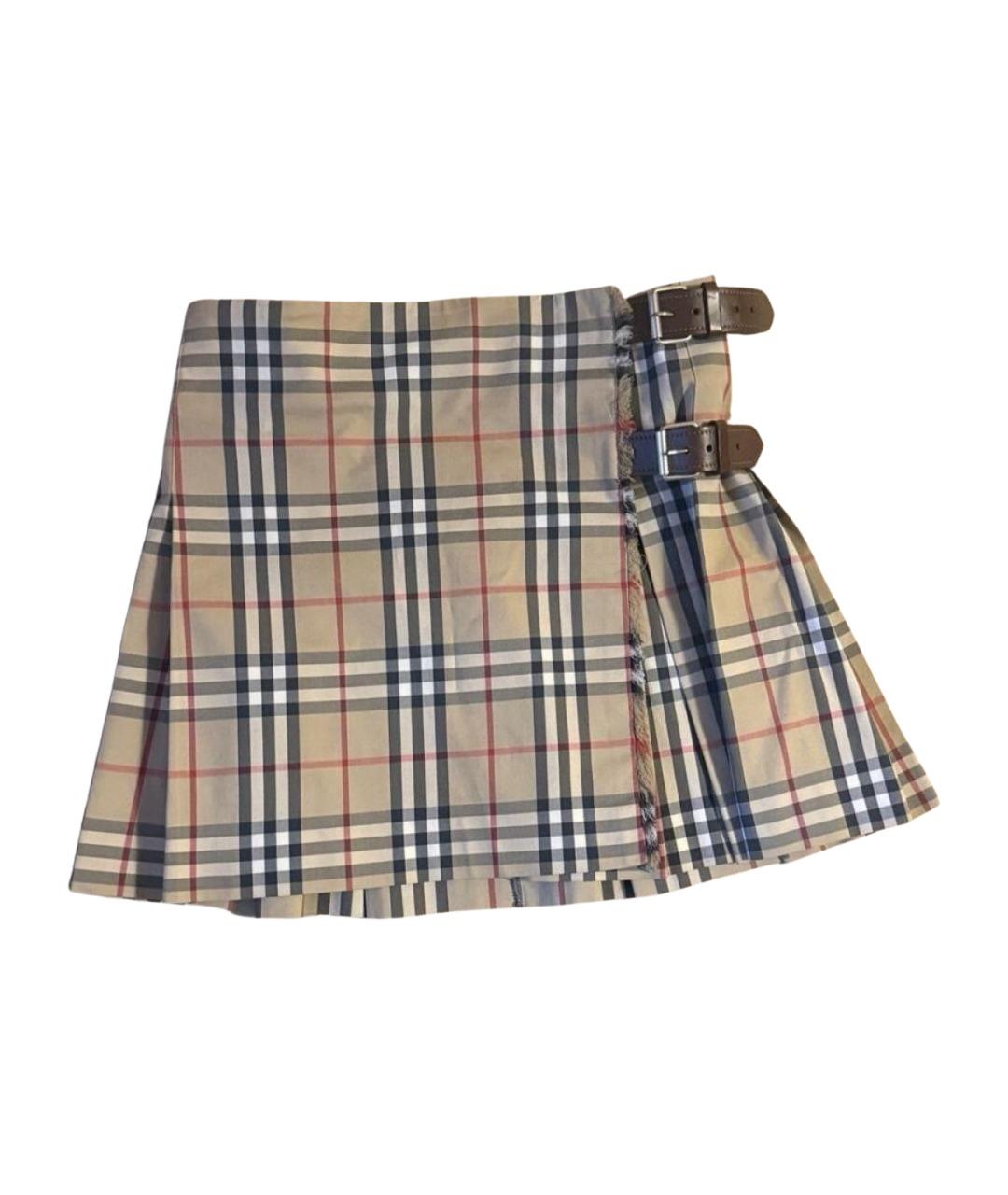 BURBERRY Бежевая хлопковая юбка мини, фото 1