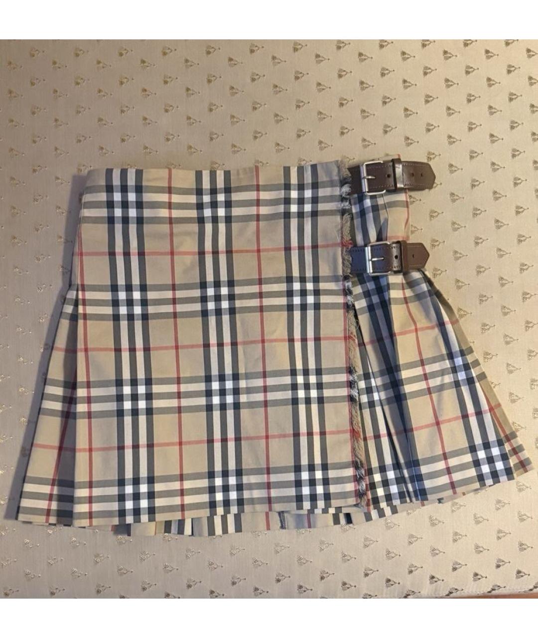 BURBERRY Бежевая хлопковая юбка мини, фото 4