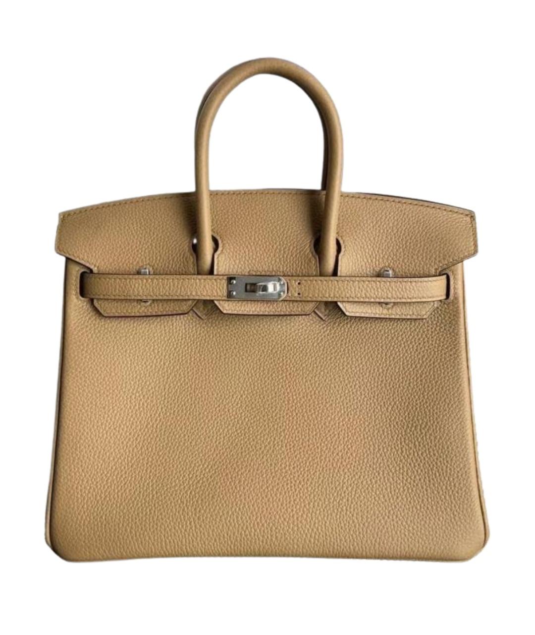 HERMES Бежевая кожаная сумка с короткими ручками, фото 1