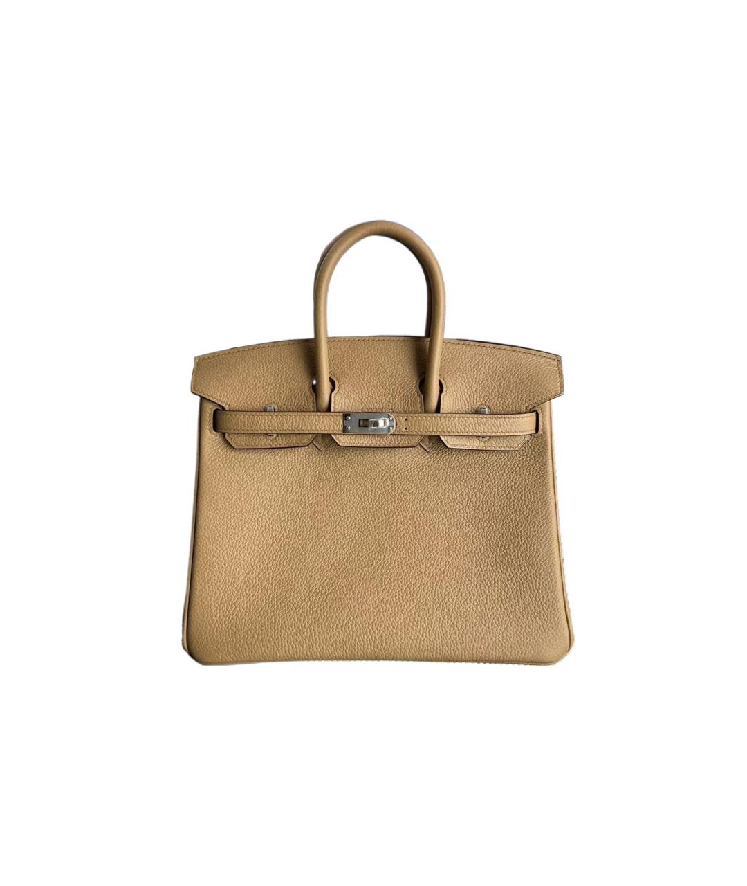 HERMES Бежевая кожаная сумка с короткими ручками, фото 6