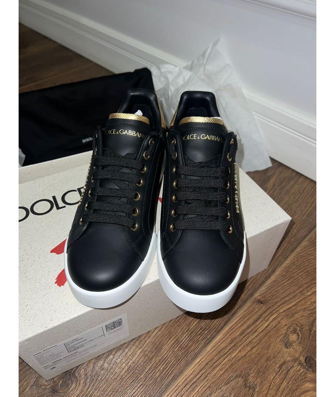 DOLCE&GABBANA Черные кожаные кеды, фото 2