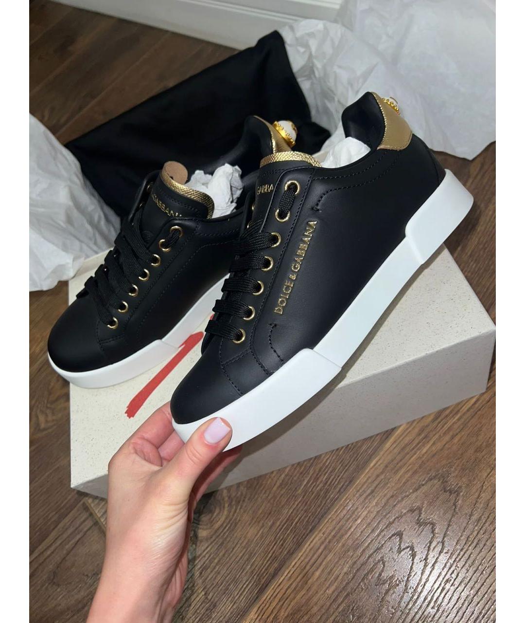 DOLCE&GABBANA Черные кожаные кеды, фото 5