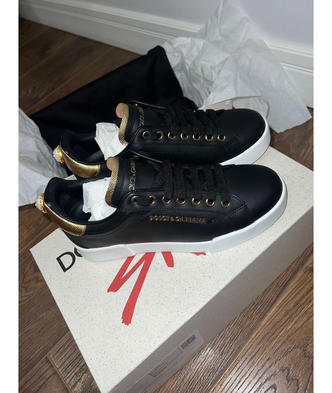 DOLCE&GABBANA Черные кожаные кеды, фото 3