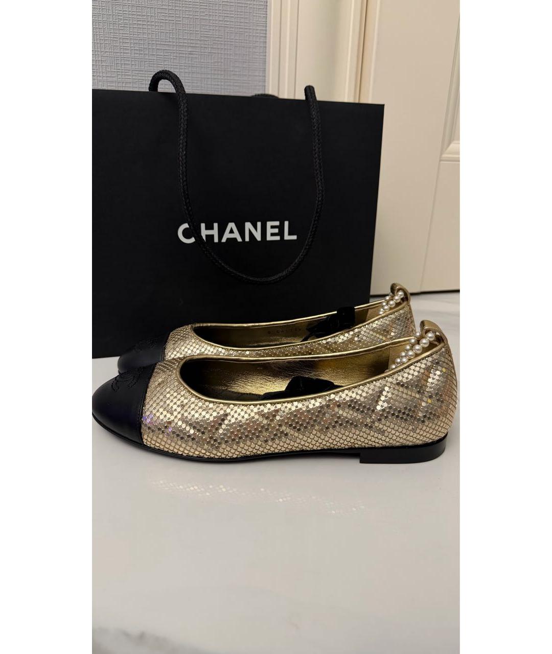 CHANEL Золотые балетки, фото 5