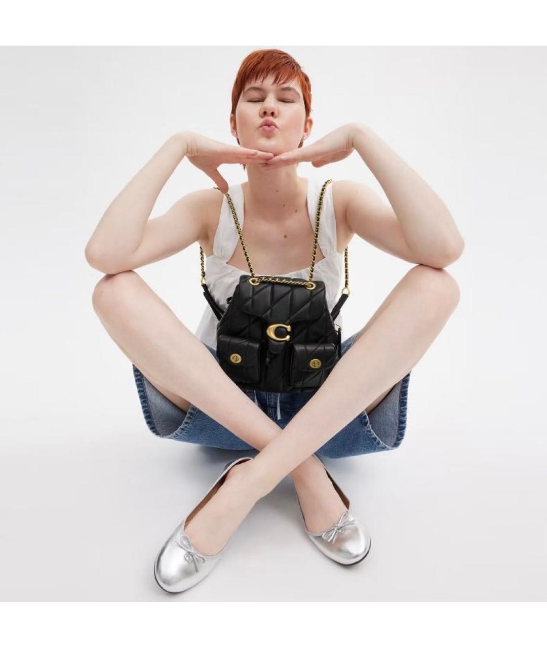 COACH Черный кожаный рюкзак, фото 2