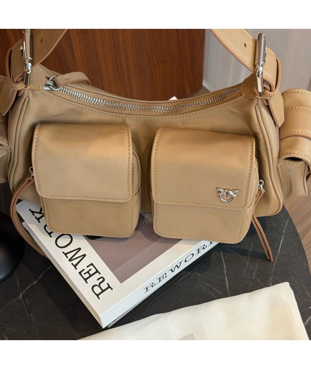 PINKO Бежевая кожаная сумка через плечо, фото 4