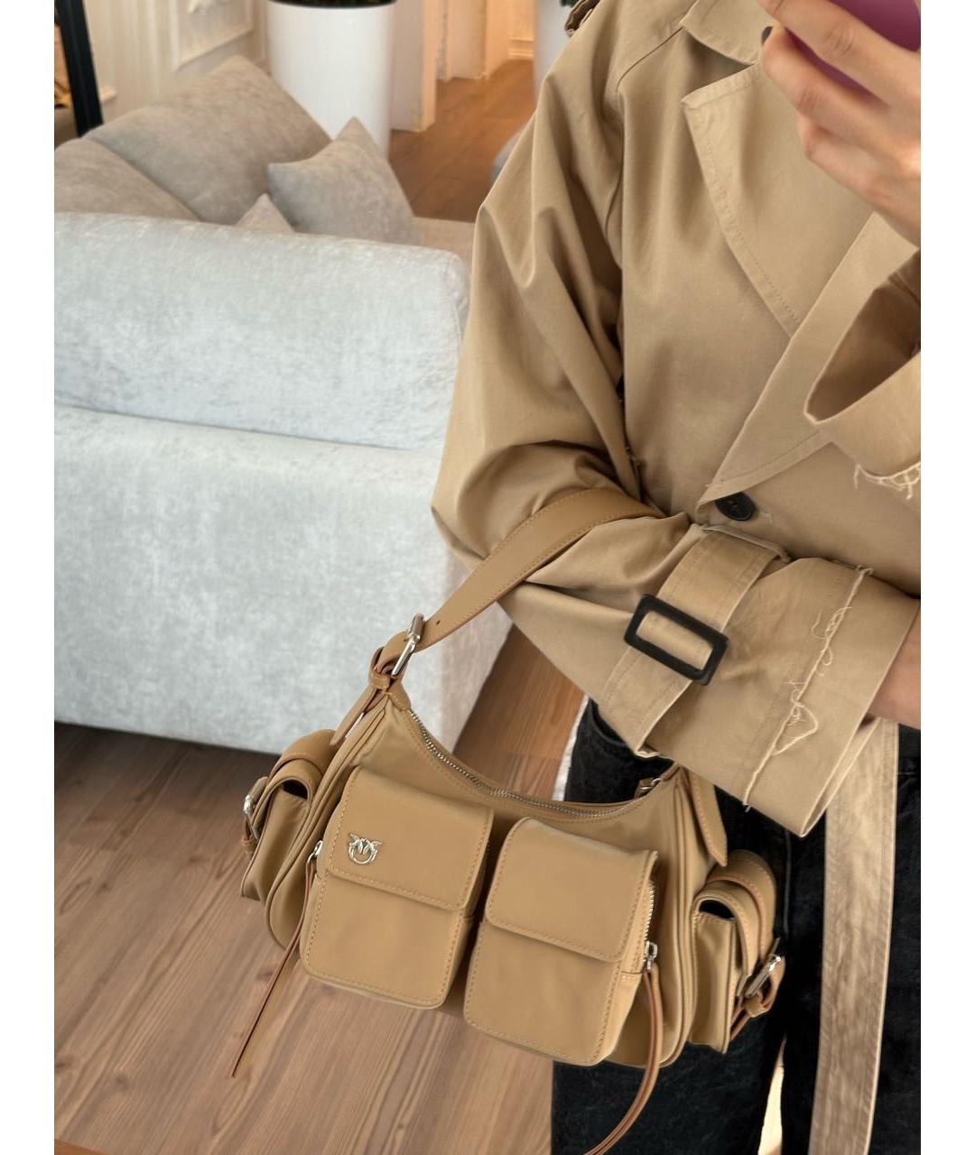 PINKO Бежевая кожаная сумка через плечо, фото 2