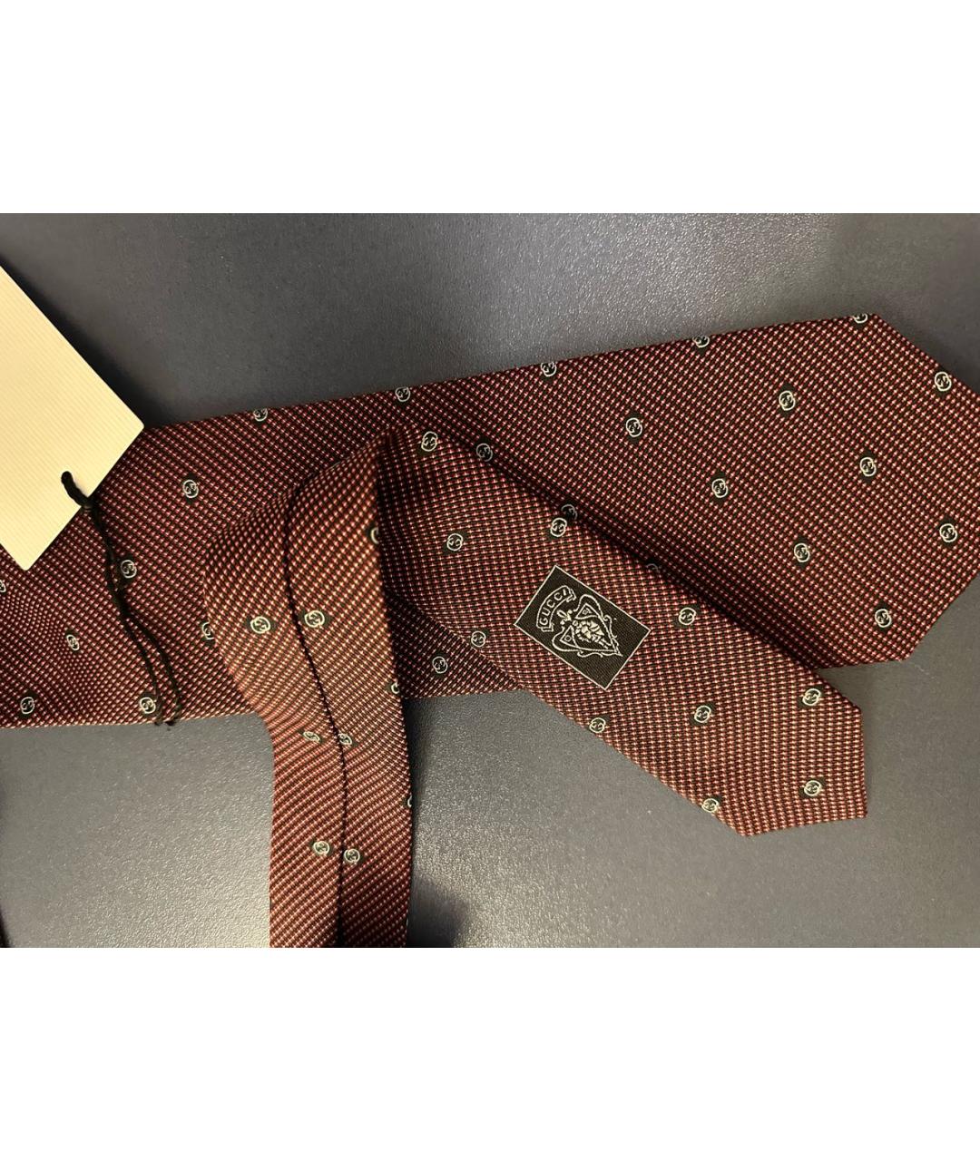 GUCCI Бордовый шелковый галстук, фото 4