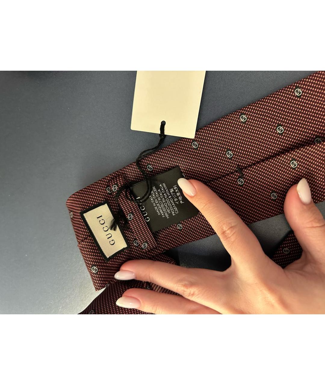 GUCCI Бордовый шелковый галстук, фото 3