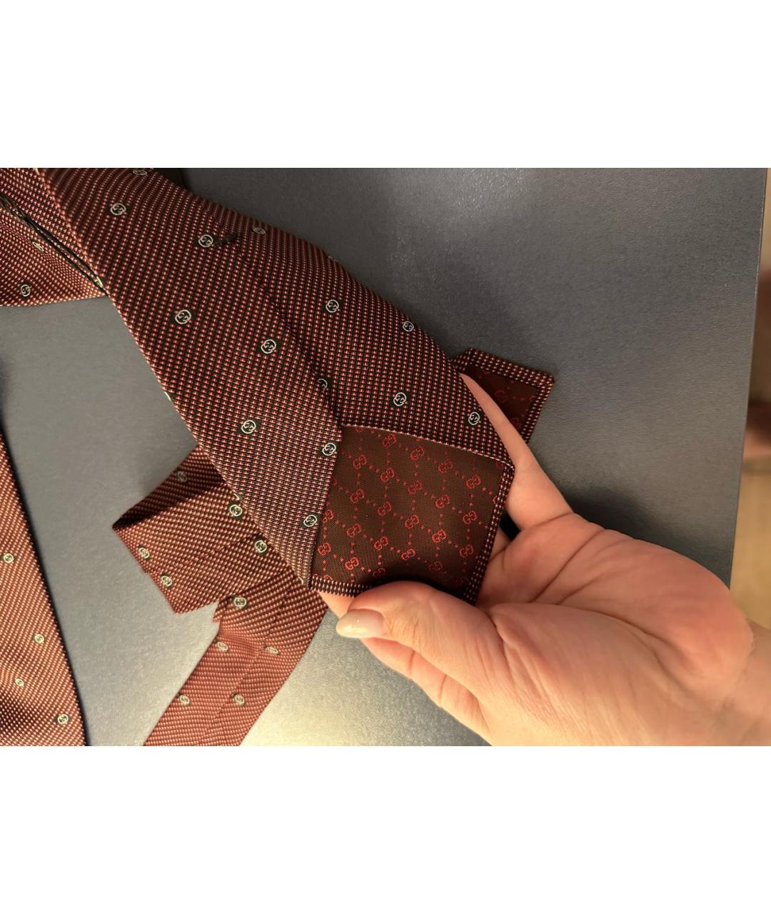 GUCCI Бордовый шелковый галстук, фото 7