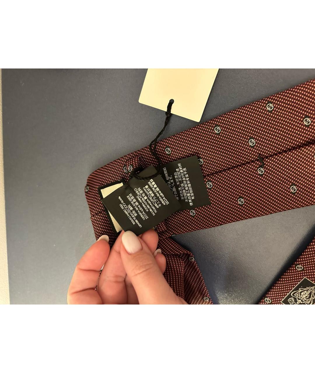 GUCCI Бордовый шелковый галстук, фото 5