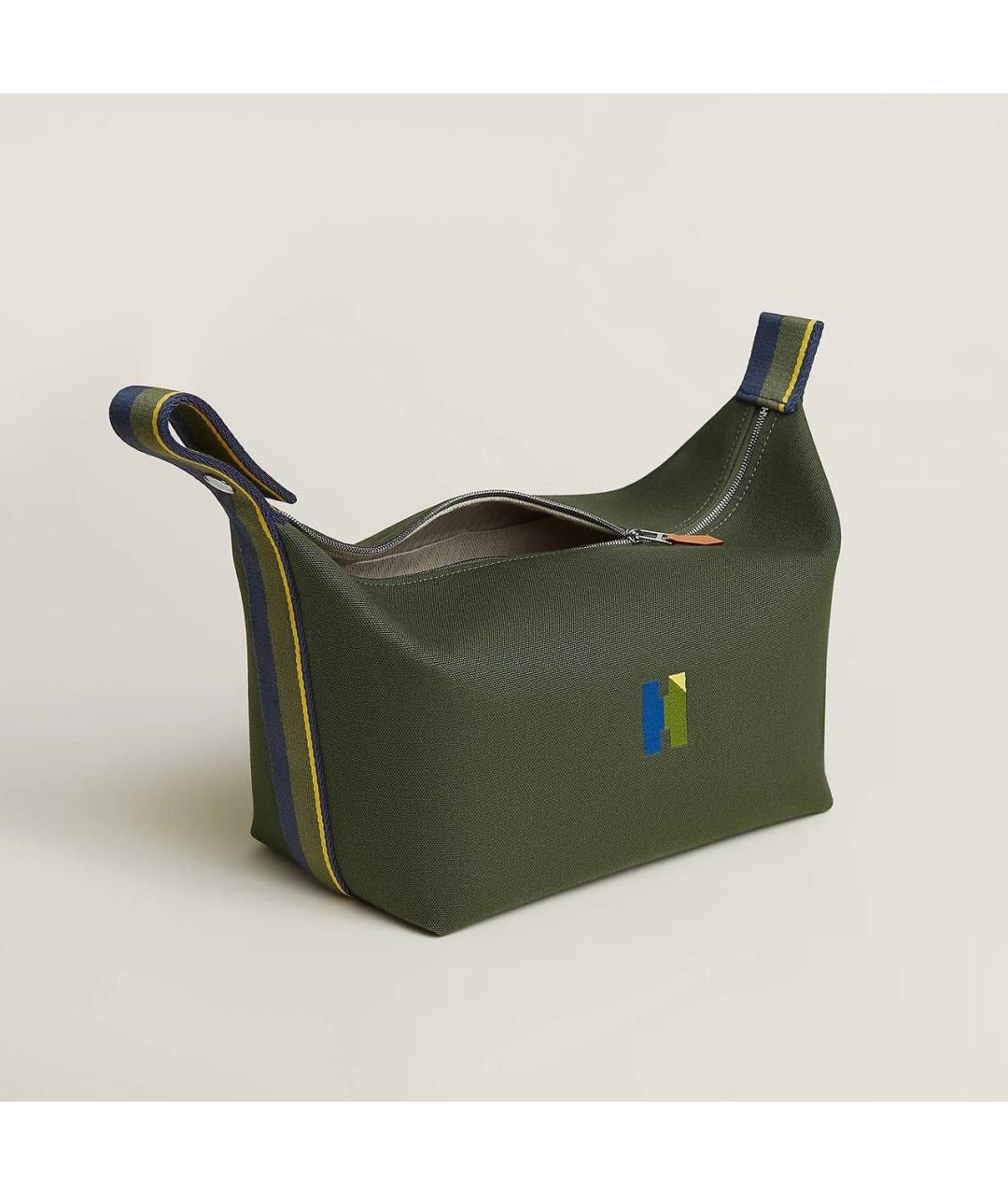 HERMES Хаки тканевая косметичка, фото 7