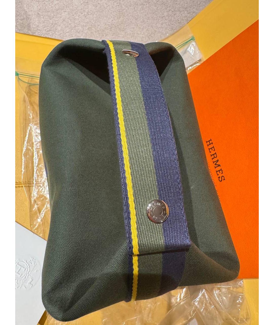 HERMES Хаки тканевая косметичка, фото 4