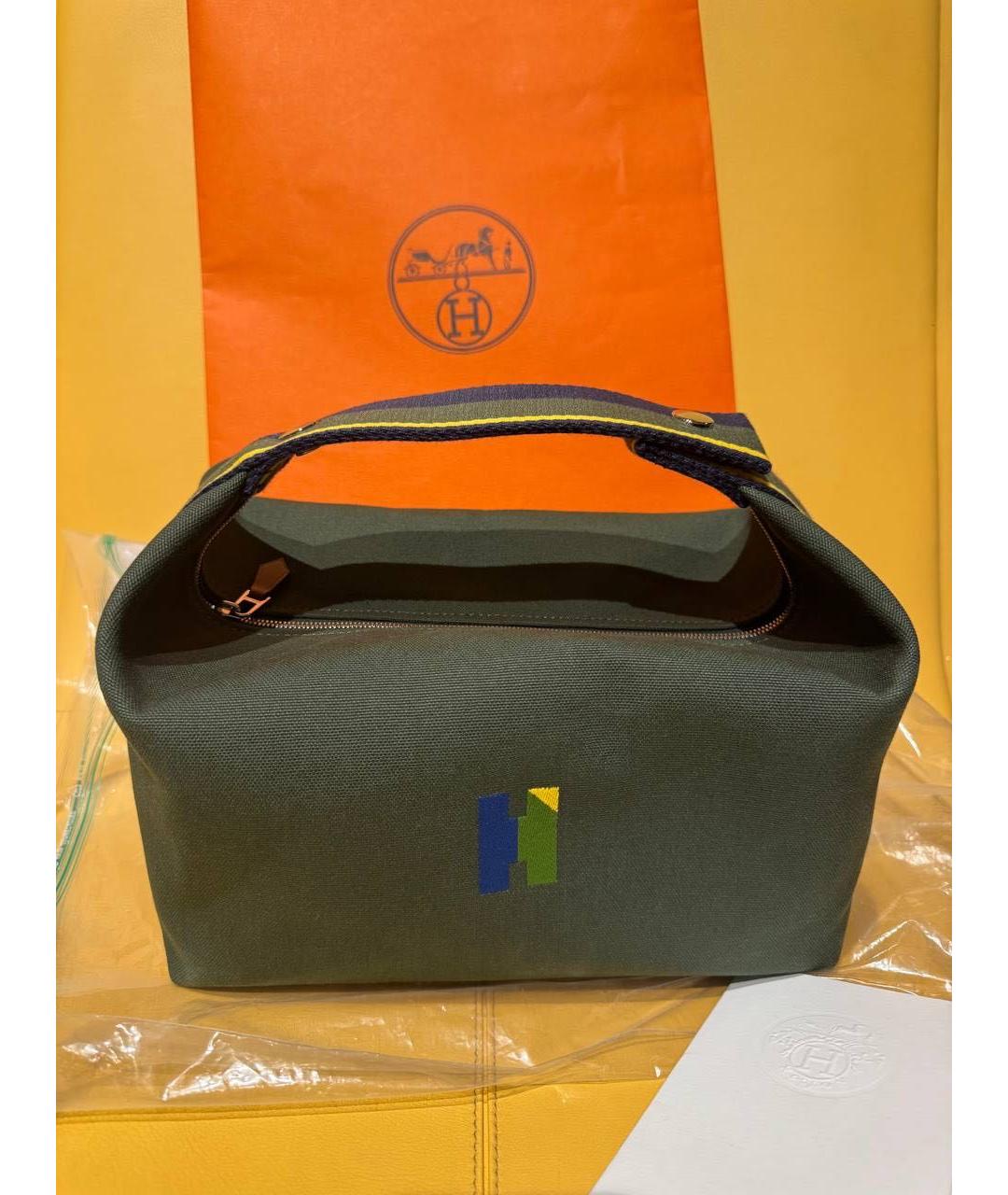 HERMES Хаки тканевая косметичка, фото 2