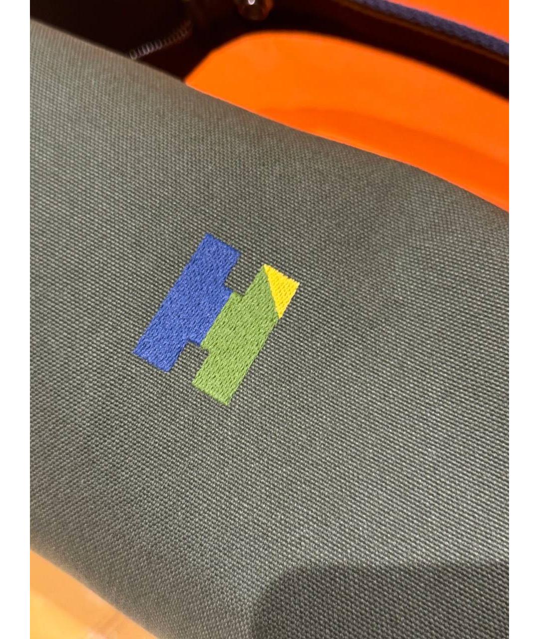 HERMES Хаки тканевая косметичка, фото 6