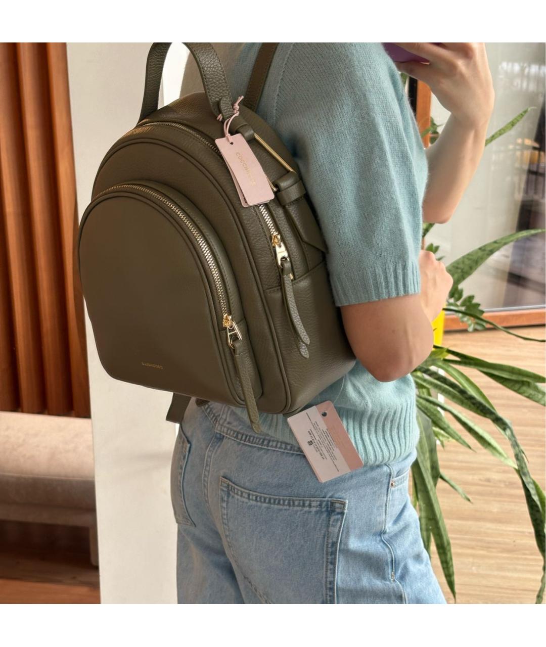 COCCINELLE Хаки кожаный рюкзак, фото 3