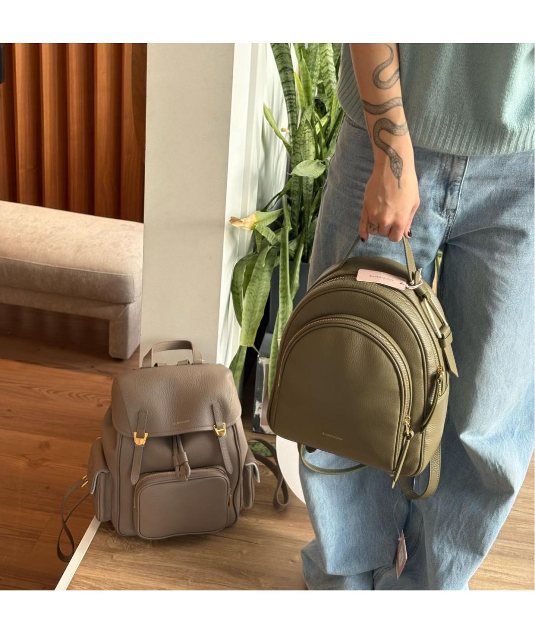 COCCINELLE Хаки кожаный рюкзак, фото 2