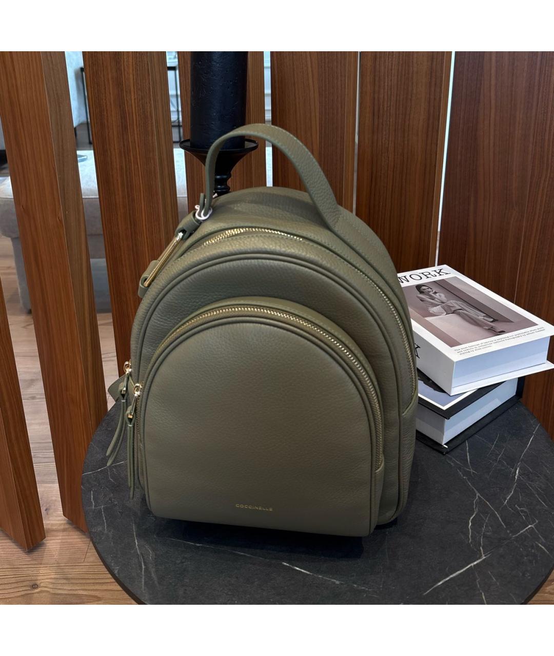COCCINELLE Хаки кожаный рюкзак, фото 6