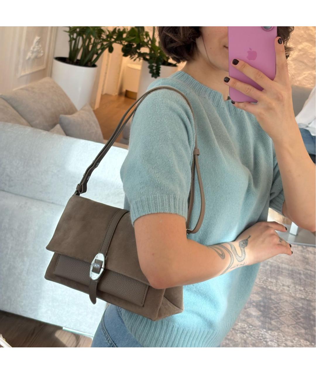 COCCINELLE Бежевая замшевая сумка через плечо, фото 3