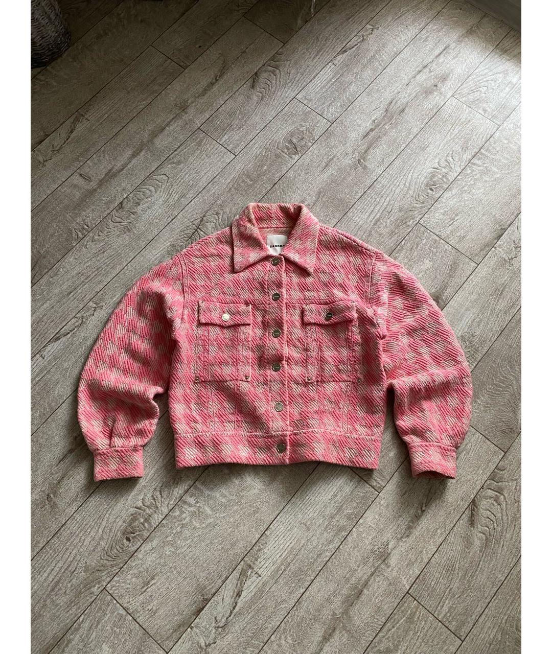 SANDRO Розовый твидовый жакет/пиджак, фото 5