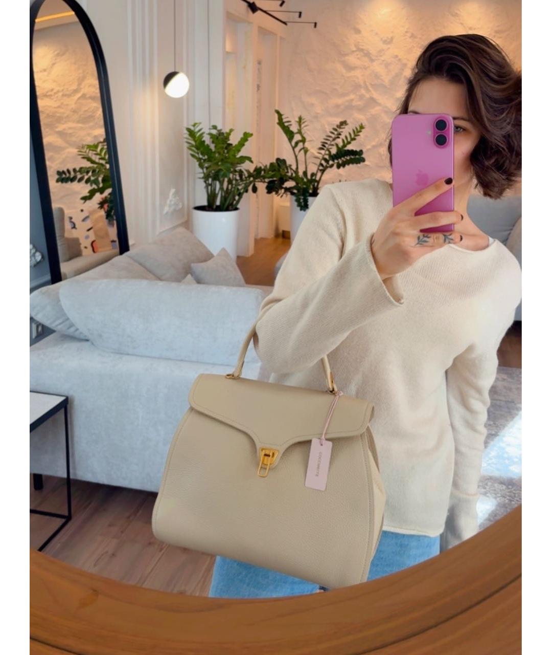 COCCINELLE Бежевая кожаная сумка с короткими ручками, фото 2