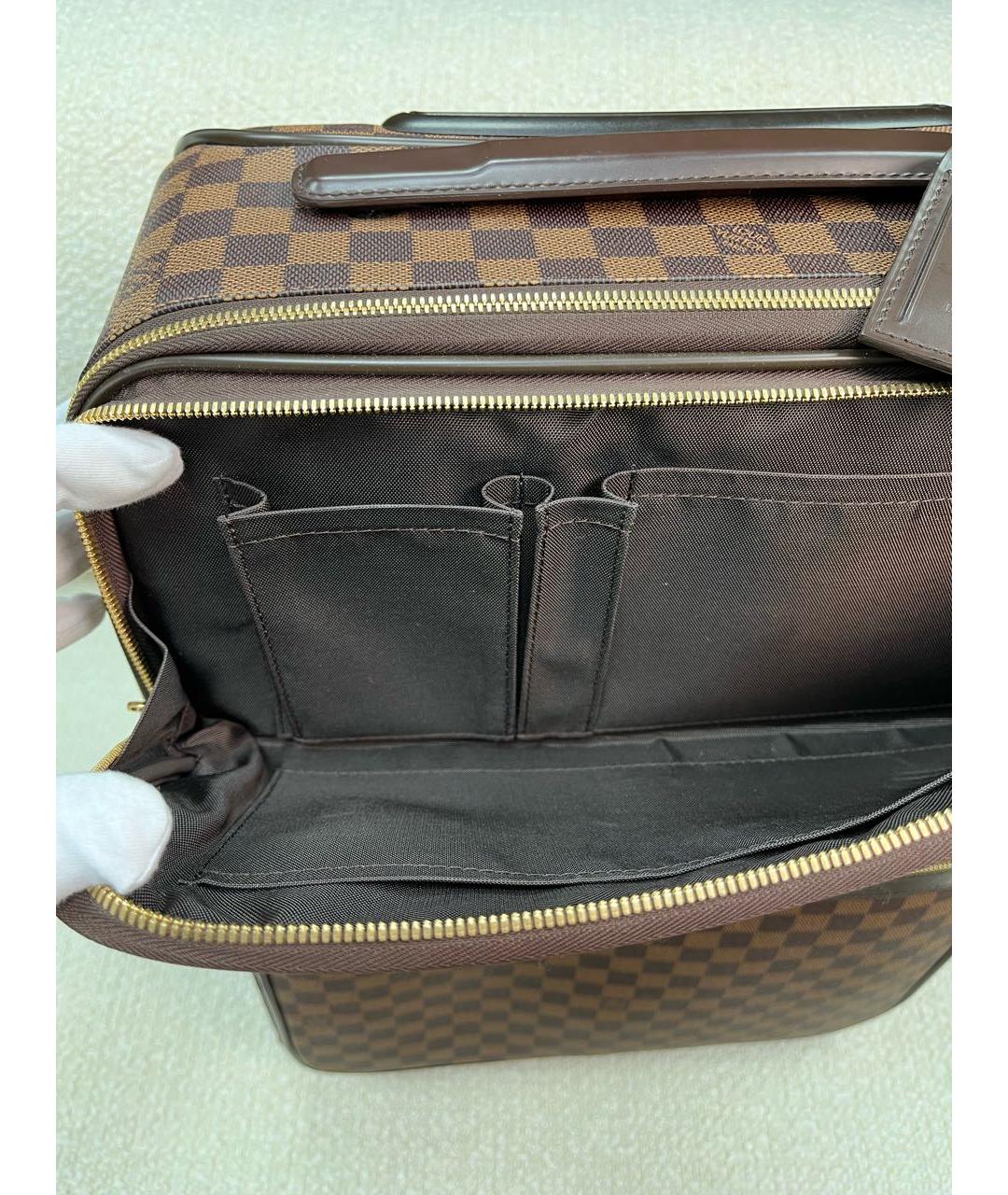 LOUIS VUITTON Коричневый кожаный чемодан, фото 7