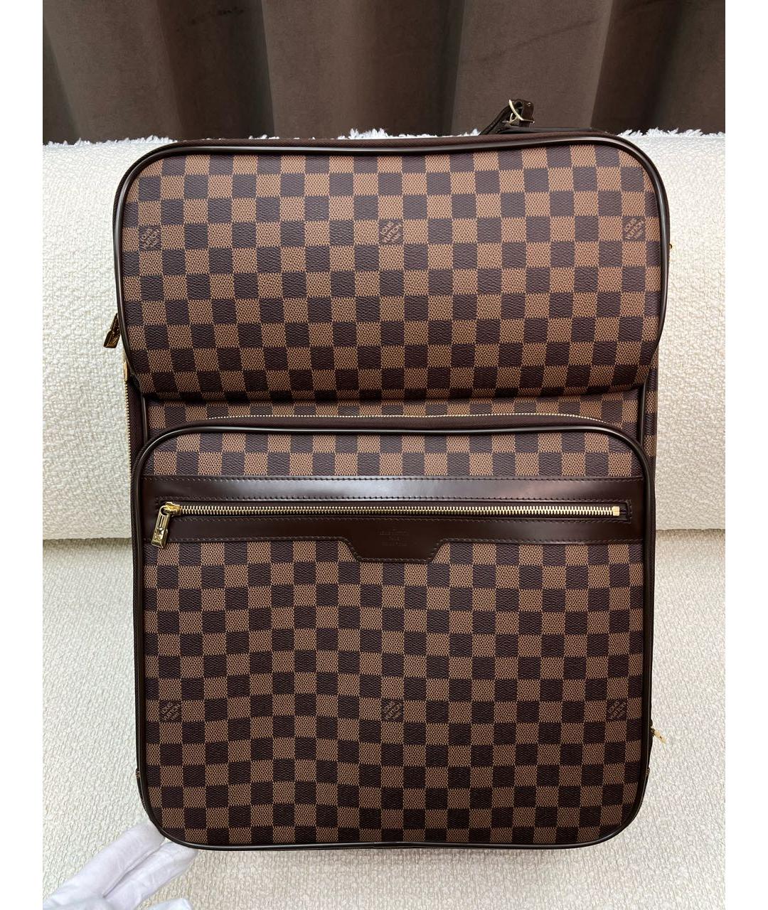 LOUIS VUITTON Коричневый кожаный чемодан, фото 9