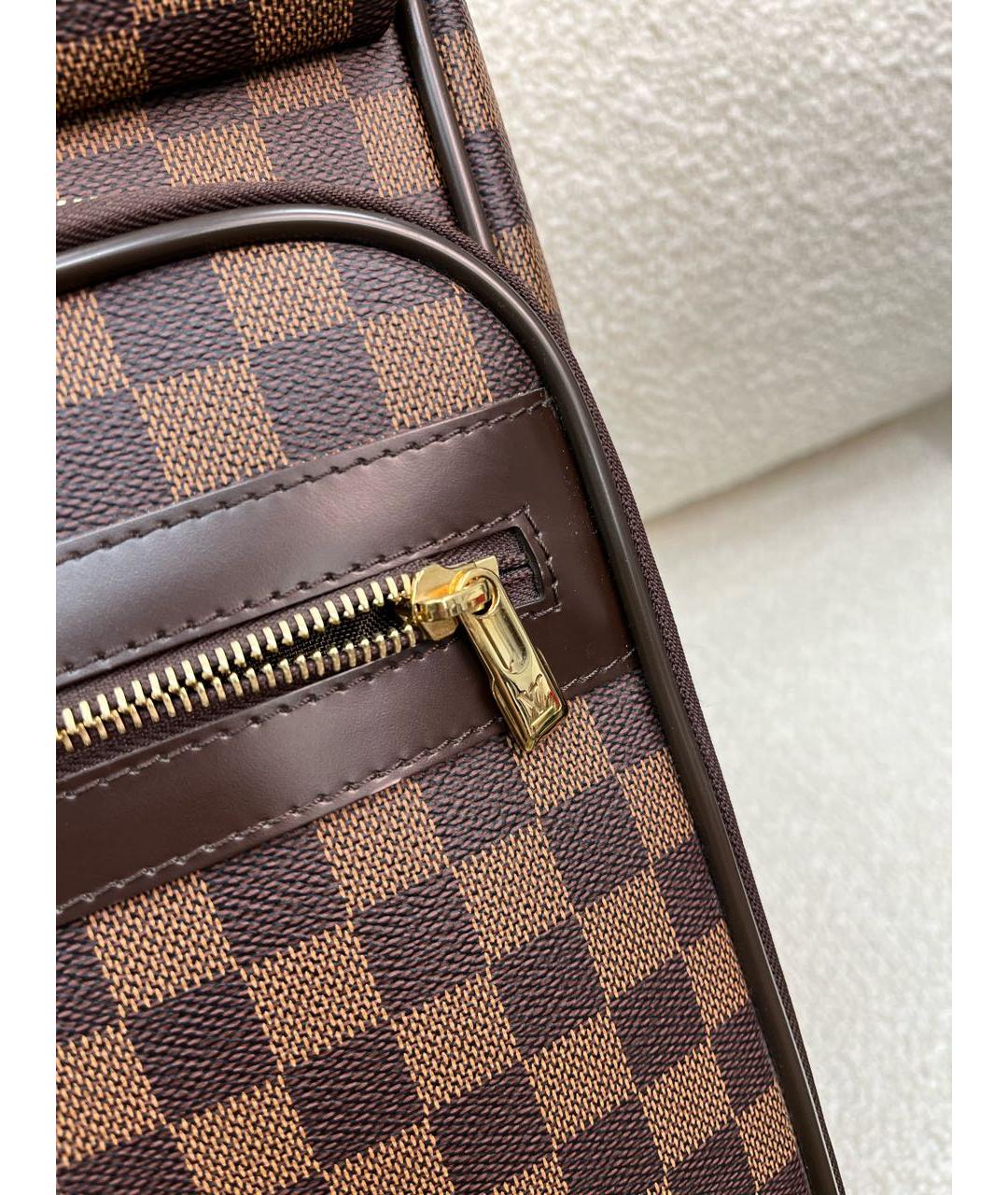 LOUIS VUITTON Коричневый кожаный чемодан, фото 8