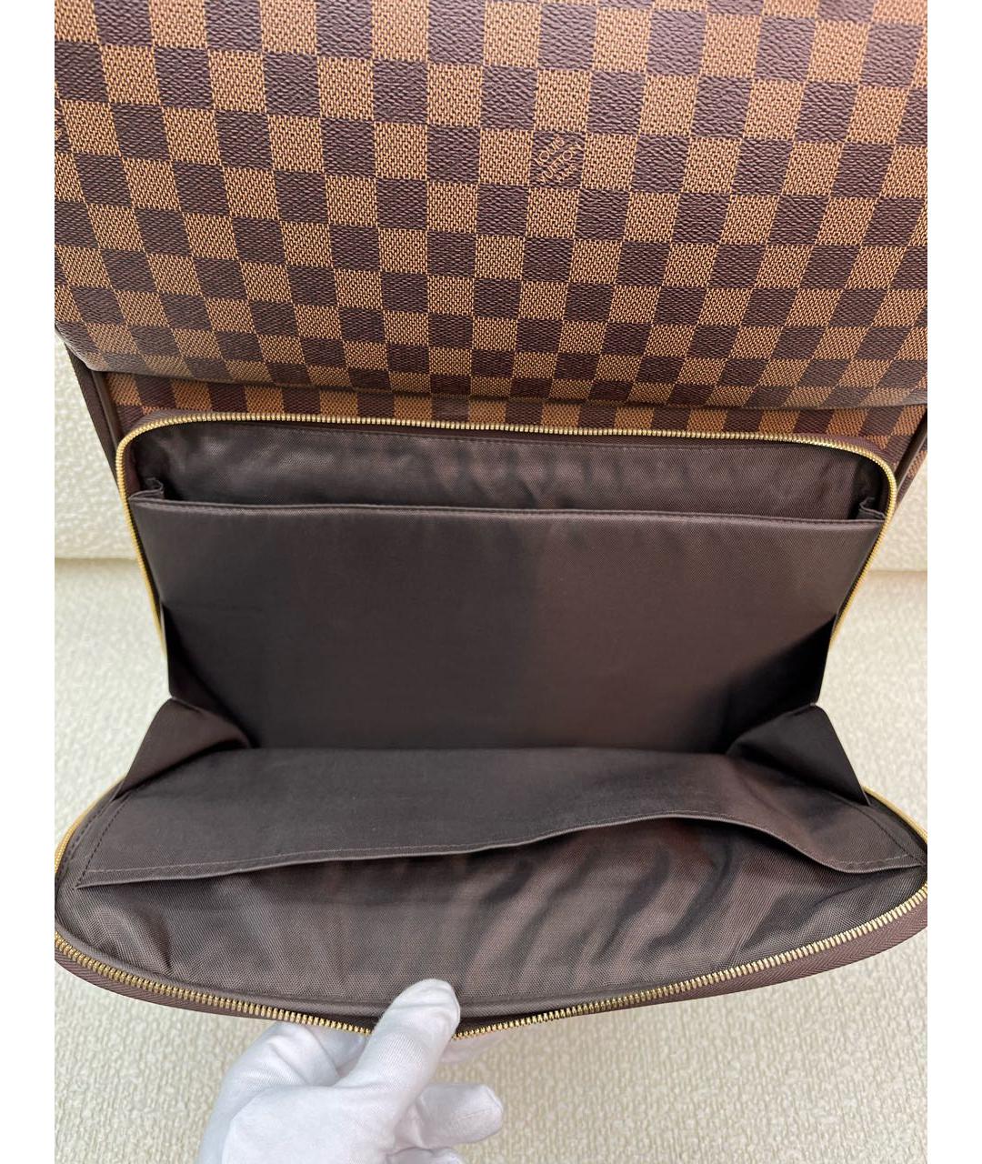 LOUIS VUITTON Коричневый кожаный чемодан, фото 5